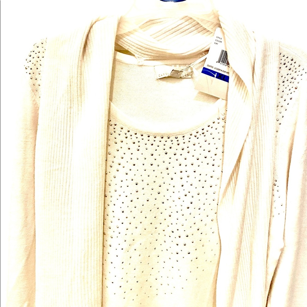 NWT Carolyn Taylor mashed potato white XL sparkly pullover and  button on scarf